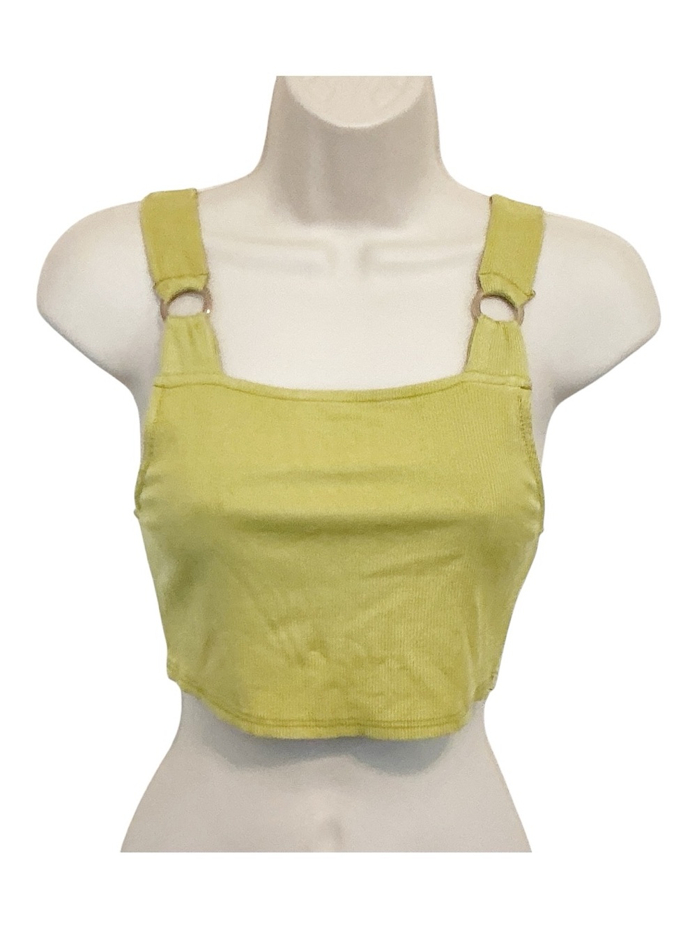 NWT I Love Joah Ribbed Cropped Tank Stretch Size M Silver Ring Detail Green.